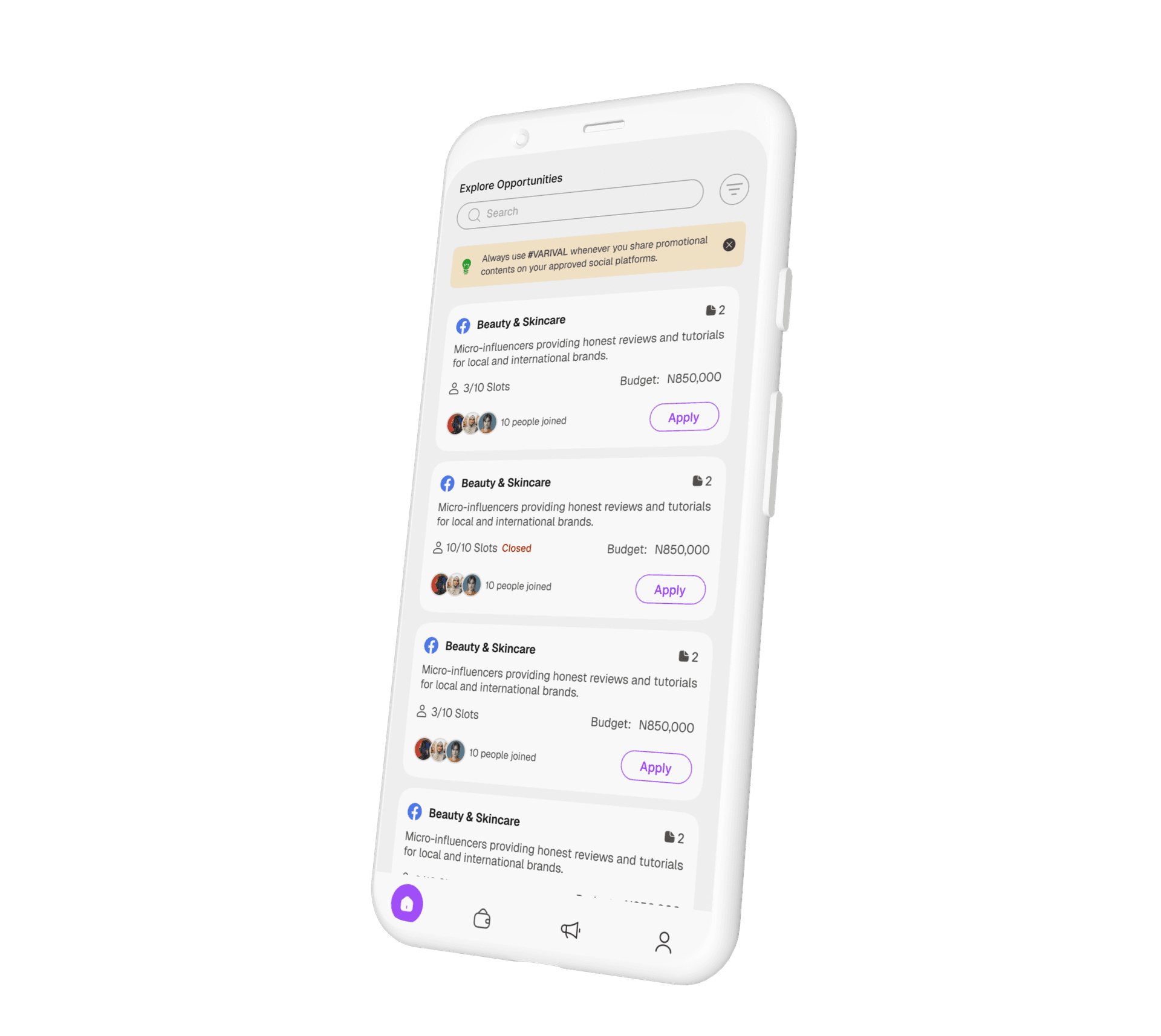 Kaviral campaign opportunities screen