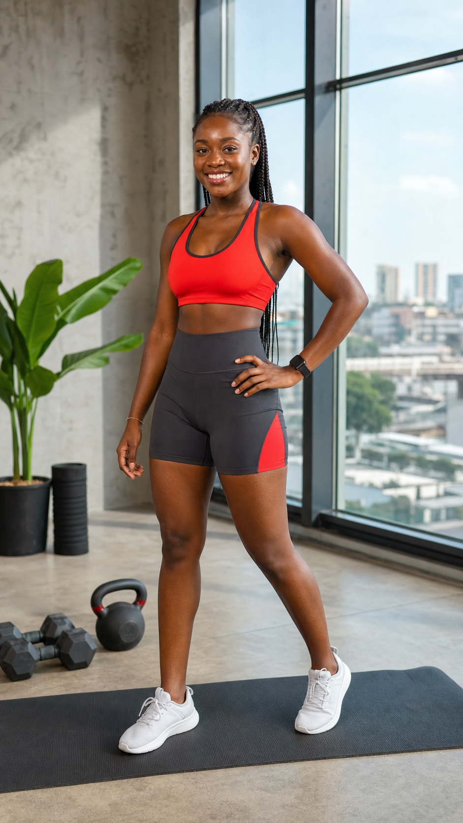 Nigerian fitness creator mid-workout