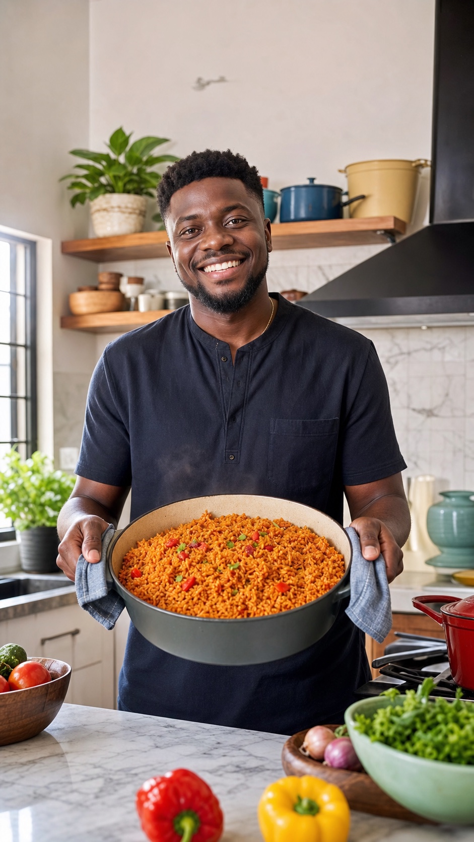 Nigerian food creator filming a cooking video